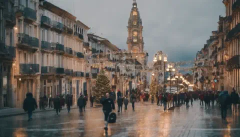 The Historic Quarter Of Galician City A Coruna At Christmas The Historic Quarter Of A Coruna At Christmas Time