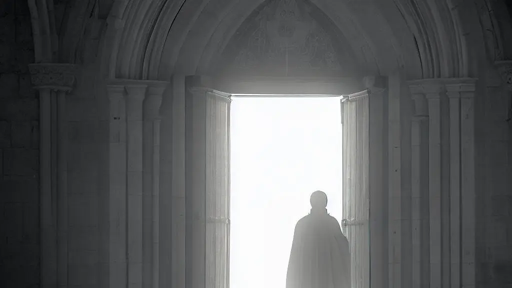 Monk Entrance Monasterio De San Juan De Ortega Burgos Spain A Monk at the entrance of the Monastery of San Juan de Ortega