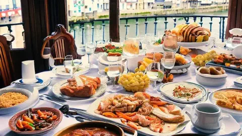 A Variety Of Dishes In Abetanzos Restaurant Spain A Variety Of Dishes In A Betanzos Restaurant Spain