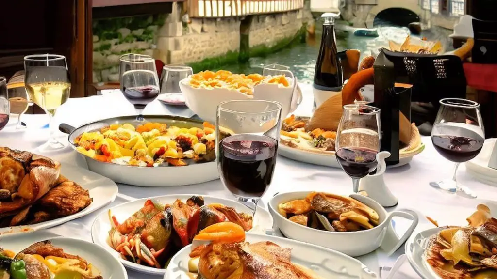 Table Filled With Galician Speciality Dishes In Betanzos