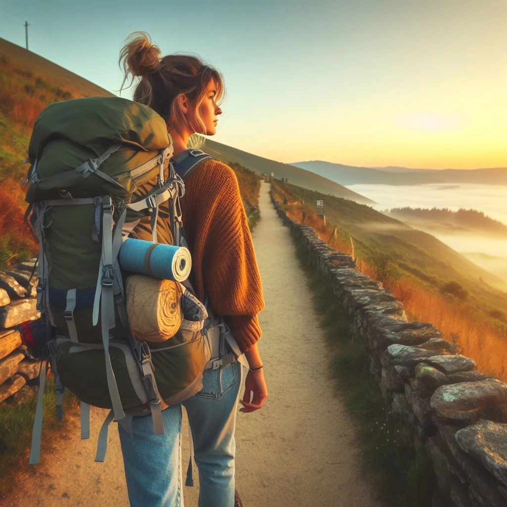 A Solo Female Pilgrim Enjoyingthe Coastal Route Views A Solo Female Pilgrim Enjoyingthe Coastal Route Views