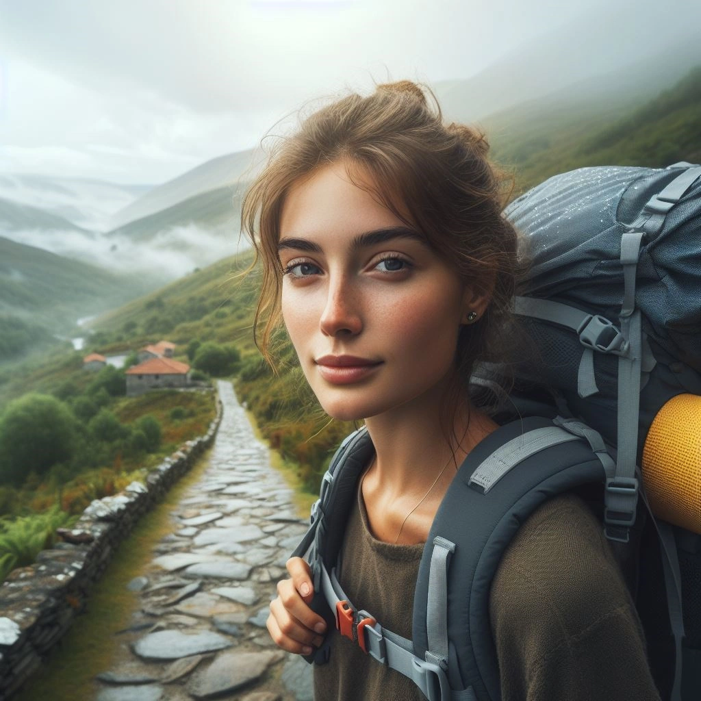 A Woman Enjoying The Challenge Of The Camino Del Norte