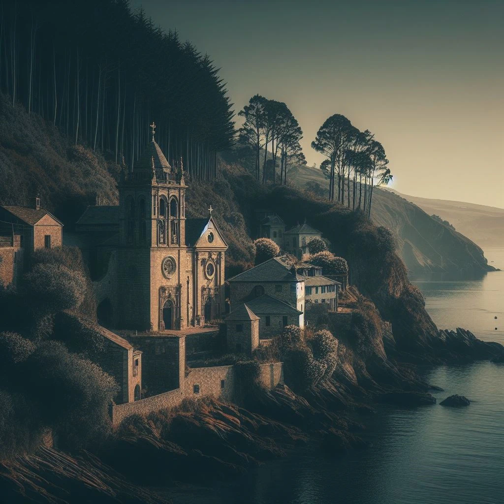 Artists Impression Of A Coastal Monastery On The Camino Del Norte Artists Impression Of A Coastal Monastery On The Camino Del Norte