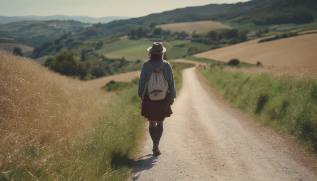 Pilgrim Walking Along The Camino Del Norte Pilgrim Walking Along The Camino Del Norte