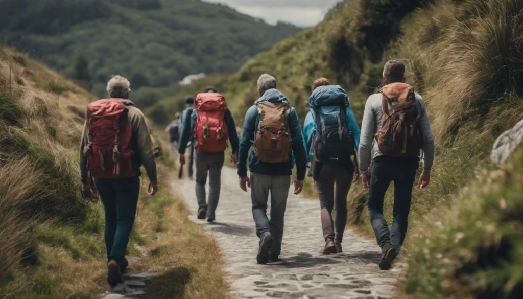 Camino Ingles Hikers Arriving At The Town Of Sigueiro