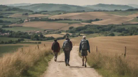 Pilgrims Walking Along The Camino Inglés Leaving Neda Pilgrims Walking Along The Camino Inglés Leaving Neda