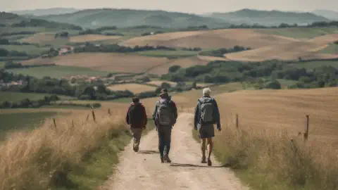 Pilgrims Walking Along The Camino Inglés Leaving Neda Pilgrims Walking Along The Camino Inglés Leaving Neda
