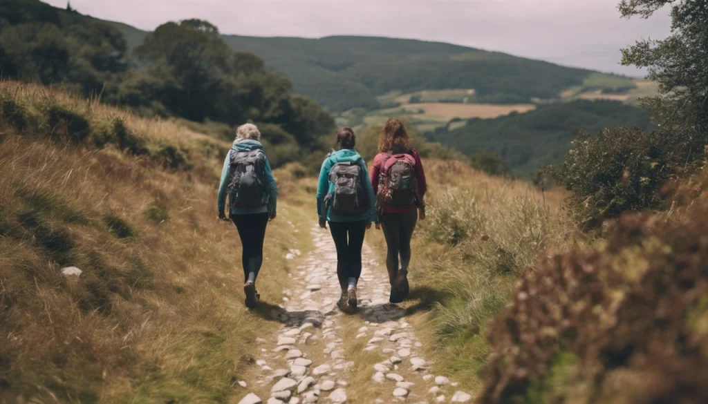 Female Hikers Walking The Camino Ingles From O Mesón do Vento Hikers Walking The Camino Ingles From O Mesón do Vento