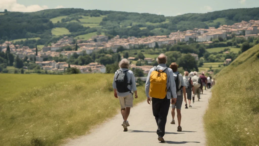Pilgrims Arriving At Betanzos Along The Camino Inglés Pilgrims Arriving At Betanzos Along The Camino Inglés