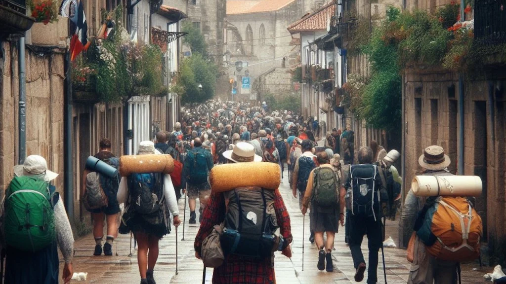 Pilgrms Arriving In Betanzos Spain