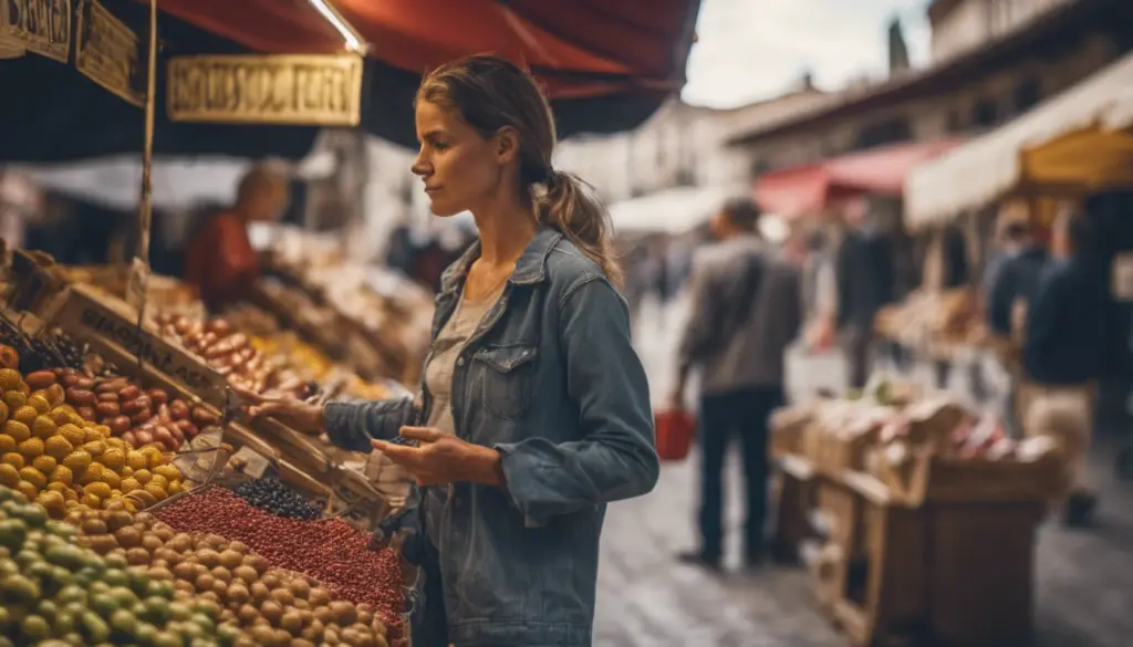 A Woman Browsing A Market Stall In Siguero Galicia A Woman Browsing A Market Stall In Siguero Galicia