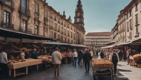 Busy Marketplace In Santiago De Compostela Spain Busy Marketplace In Santiago De Compostela Spain