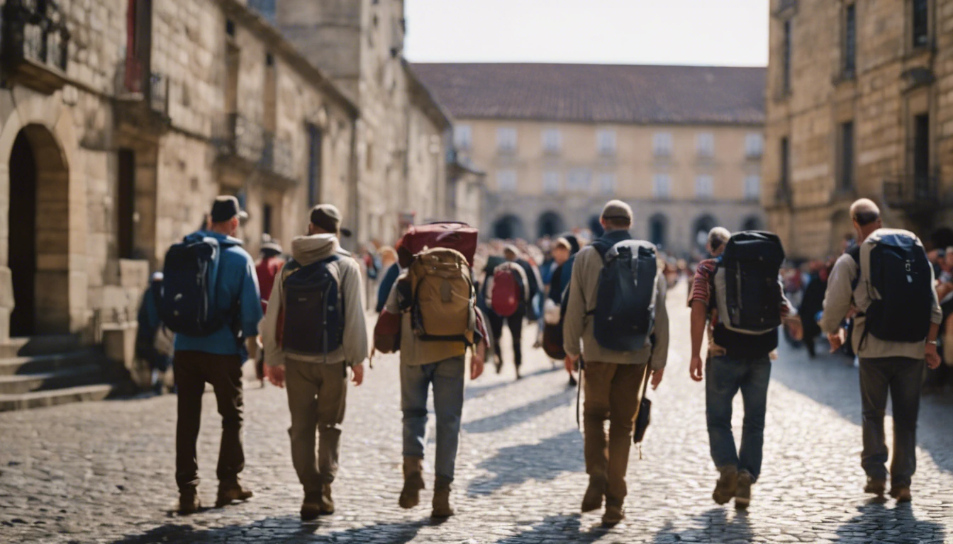 Camino Inglés Hikers Arriving At Santiago De Compostela