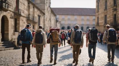 Caminantes del Camino Inglés Llegando a Santiago De Compostela