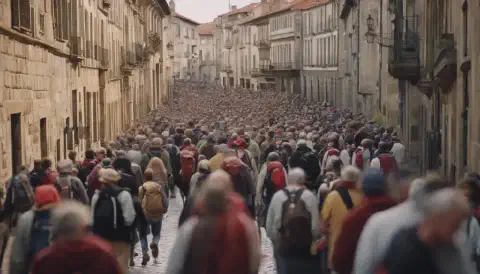 Pilgrims Arriving At A Santiago De Compostela Festival Pilgrims Arriving At A Santiago De Compostela Festival