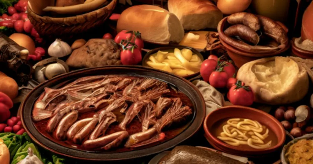 A selection of Galician food laid out on a table in Spain
