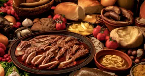 A Selection Of Galician Food On A Spanish Table A selection of Galician food laid out on a table in Spain