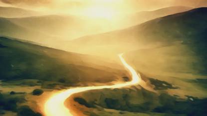 A photographic style image of a part of the Camino Inglés route from above