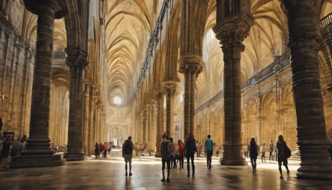 Visitors inside the Cathedral of Santiago de Compostela