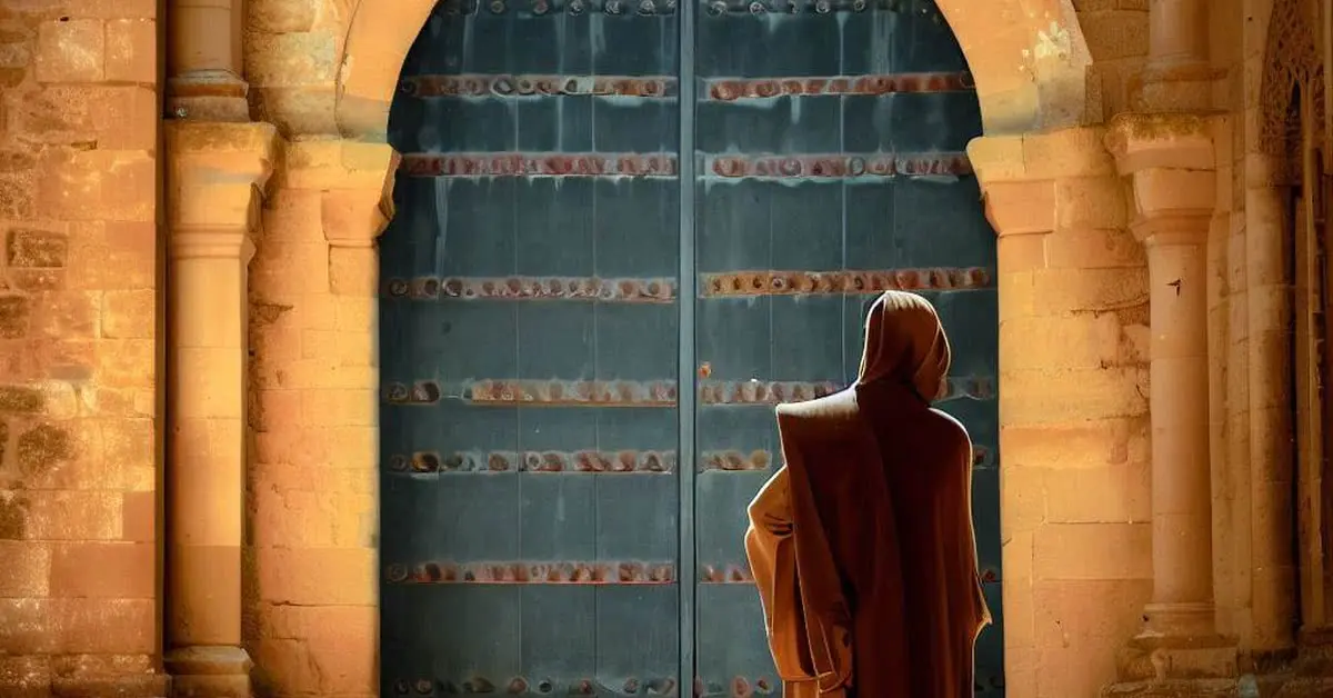 A monk standing in front of a door at Monasterio De Santa Maria La Real De Irache Estella Spain