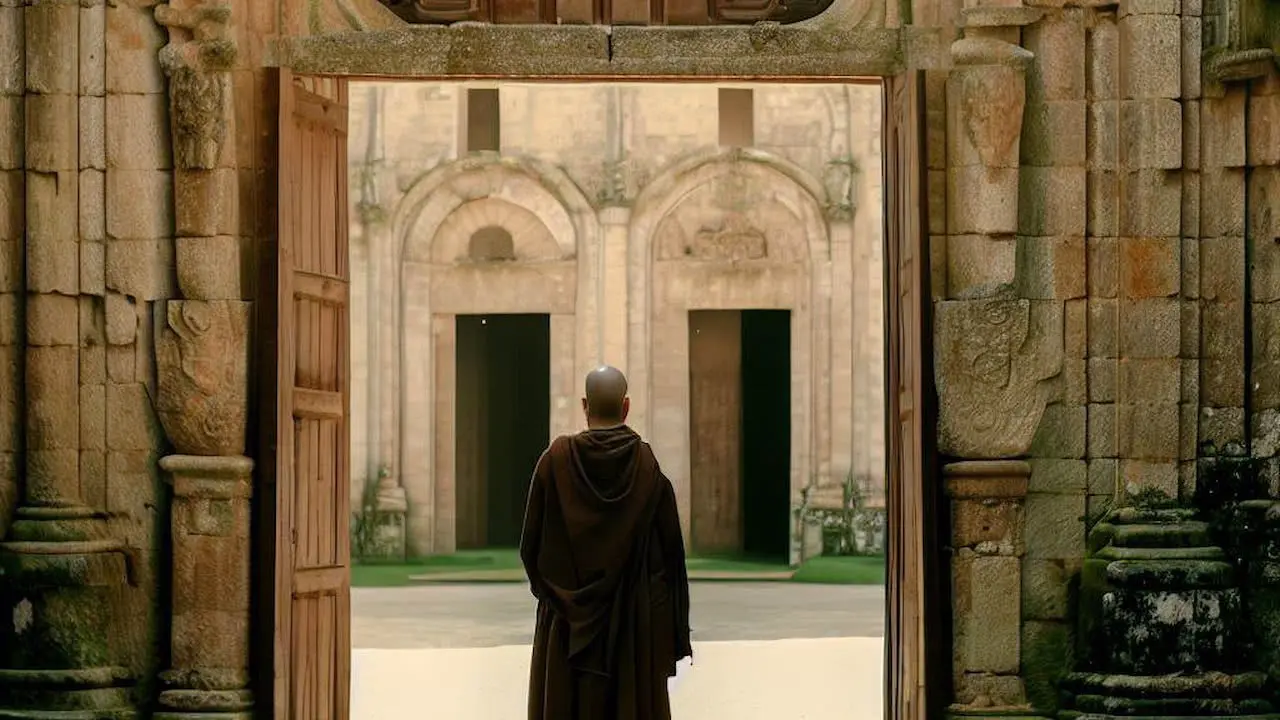 Sobrado Abbey Cistercian Monk Standing Doors