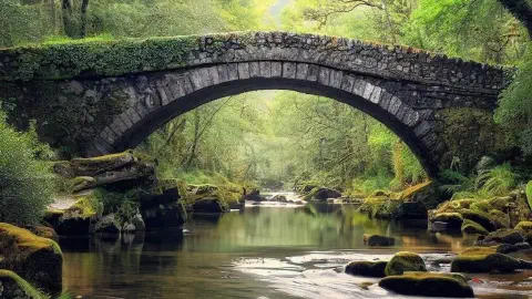 Stone Bridge Over River At Parque Natural De Las Fragas Do Eume Stone Bridge Over River At Parque Natural De Las Fragas Do Eume Galicia Spain