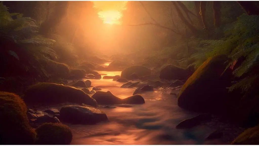 Sunset Scene At Parque Natural De Las Fragas Do Eume Galicia Spain