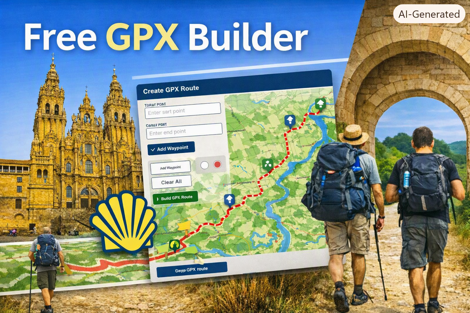 Pilgrim using the GPX Builder tool to draw a custom Camino de Santiago route on a map.
