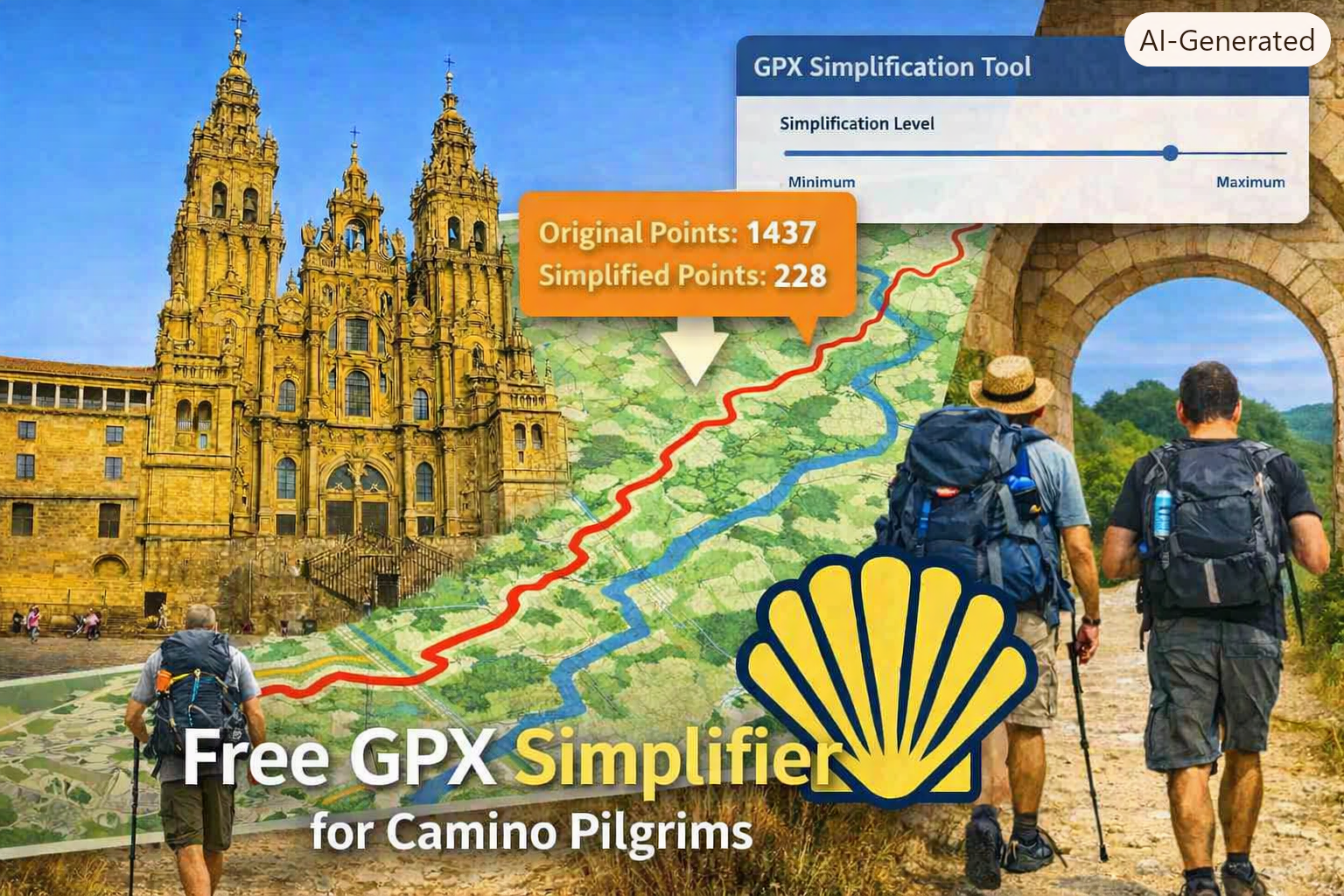 Pilgrim using the GPX Simplifier tool to reduce track points and optimise GPS files for the Camino de Santiago.