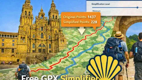 Pilgrim using the GPX Simplifier tool to reduce track points and optimise GPS files for the Camino de Santiago.
