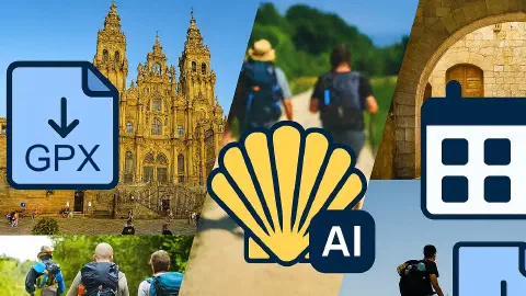 Pilgrim using GPX tools to plan and navigate the Camino de Santiago on a map and mobile device.