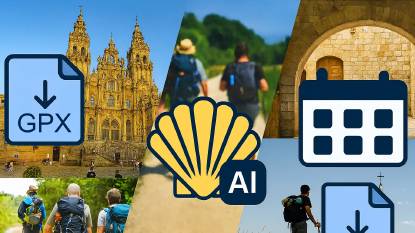 Pilgrim using GPX tools to plan and navigate the Camino de Santiago on a map and mobile device.
