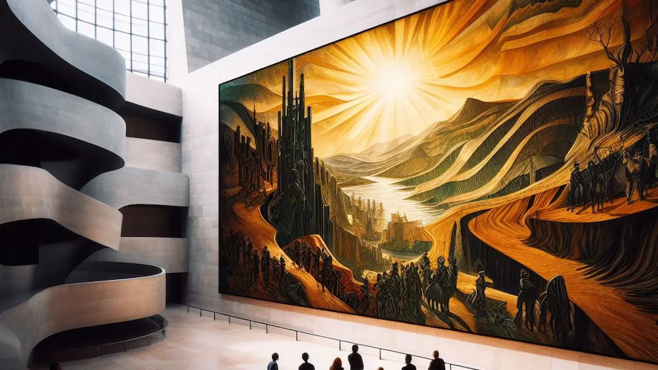 Artistic impression of the main exhibition hall Artists Impression of the main exhibition hall at the Guggenheim Museum Bilbao