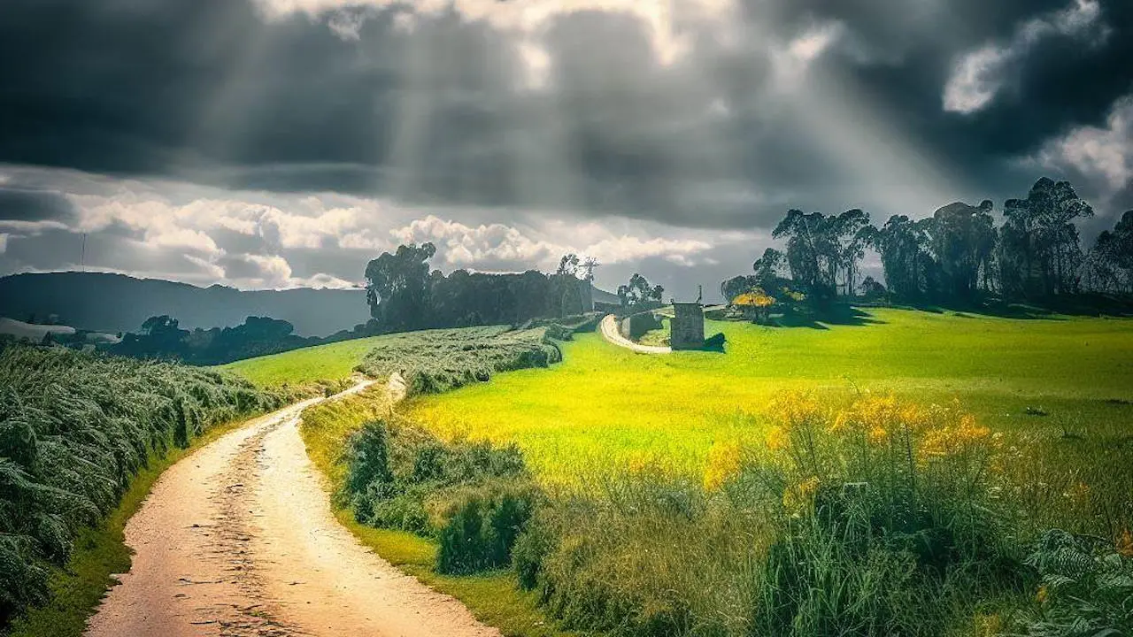 The Camino Francés path from Hospital Da Condesa to Calvor, Spain