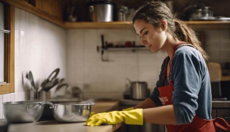 Volunteer Kitchen Work Kitchen cleaning in the Albergue