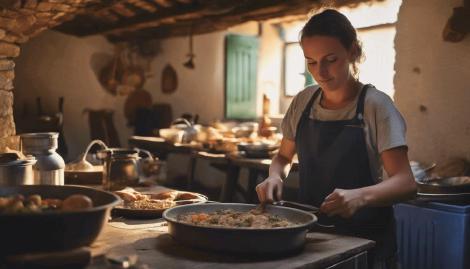 Preparing a Meal in the Kitchen A Camino Helper Preparing a Meal in the Albergue Kitchen