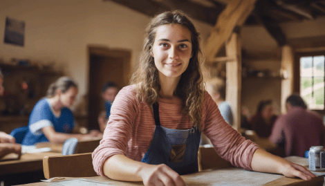 A young woman volunteer in an Albergue along the Camino