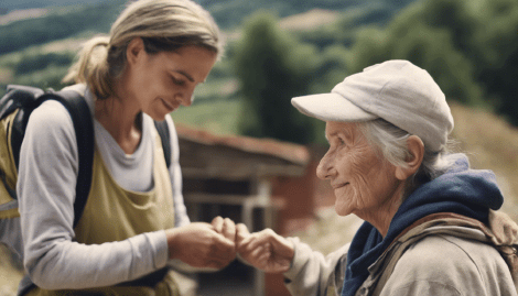 A Volunteer administers first-aid to a pilgrim