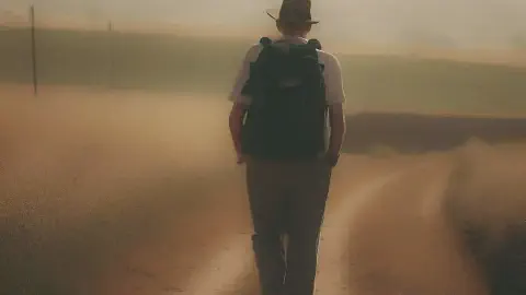 The Author Walking Into The Distance Along The Camino De Santiago Author John Brierley Walking Into The Distance Along The Camino De Santiago