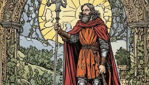 Stylised Medieval Artistic Depiction of St. James the Greater St. James the Greater in the Style of Medieval Art