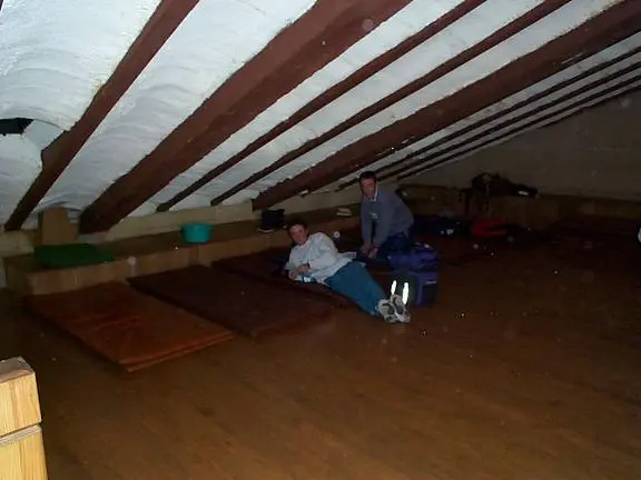 Sleeping Area Upstairs At Grañón With The Two Cyclists Sleeping area upstairs at Grañón with the two cyclists