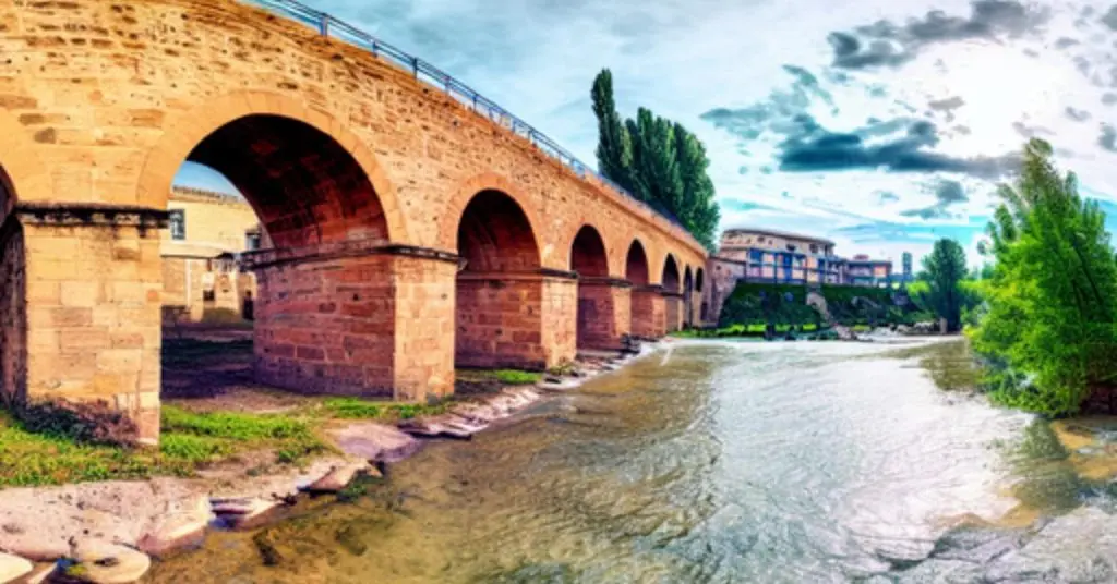 Artist’s Impression of The Queen’s Bridge over the river at Puente La Reina The Bridge Over The River At Puente La Reina