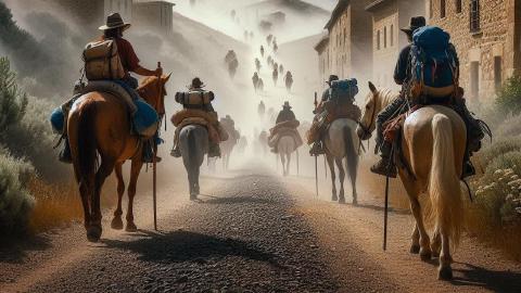 Pilgrims on Horseback en-Route from Puente la Reina to Estella