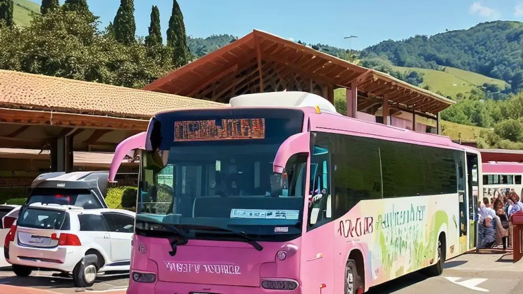 A Bus At The Bus Station In Roncesvalles Spain The Bus Station In Roncesvalles Spain on a summer's day