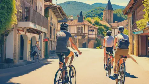 Cycling With Friends In The Town Of Zubiri Spain Cycling With Friends In The Town Of Zubiri Spain