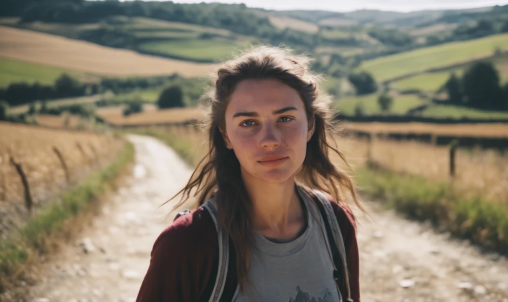 A Young Woman Walking The Camino De Santiago Solo A Young Woman Walking The Camino De Santiago Solo