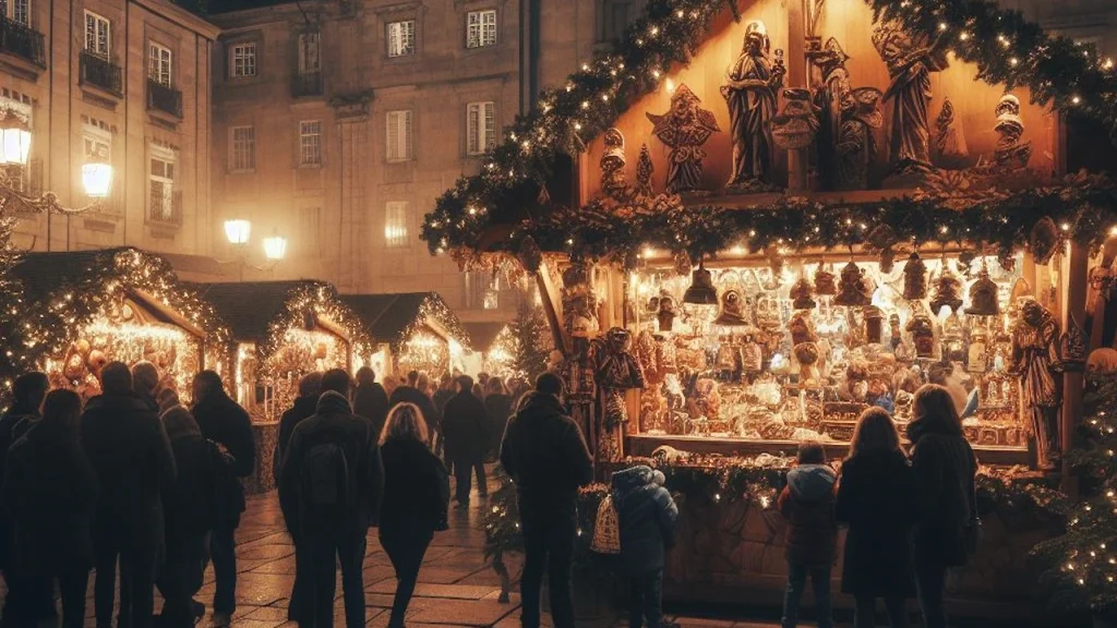 Christmas Market Stall Santiago De Compostela Spain