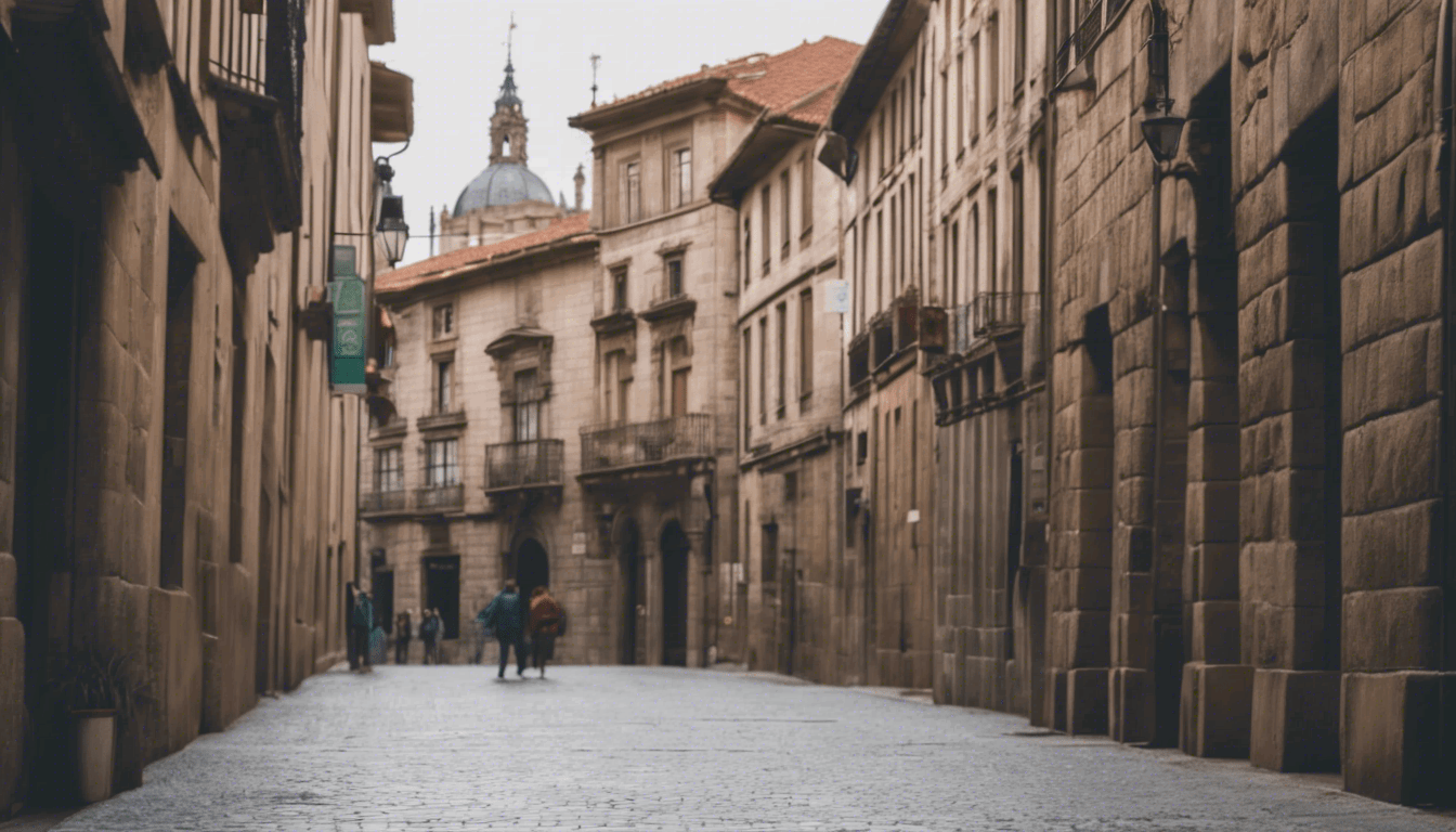 Cobbled street in the old town of Santiago de Compostela