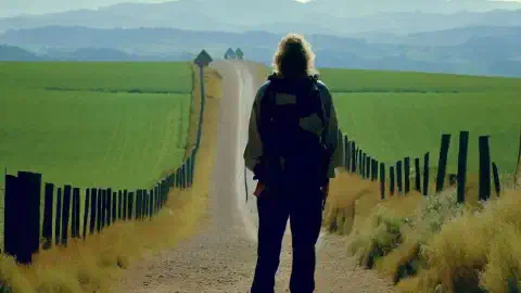 The Way Movie Starring Martin Sheen The Way movie starring Martin Sheen, standing facing away from the camera, staring into the distance along the Camino de Santiago.
