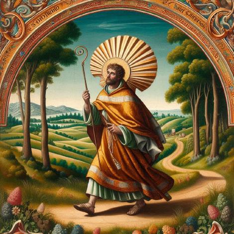 AI Image in 3rd Century Style of St James with his Staff